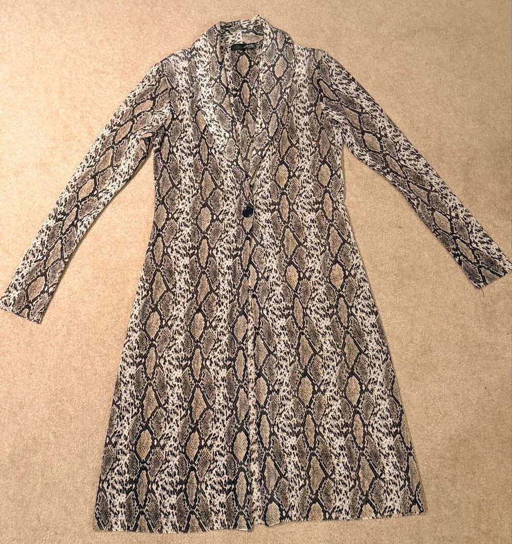 Ariella Womens Long Sleeve Long Cardigan Duster Jacket Snake Skin Print Size S